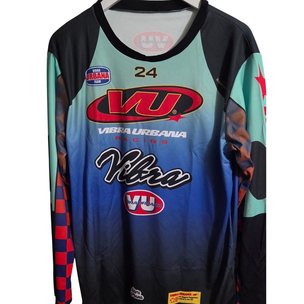 Vibra Urbana Racing Jersey Mens Large Blue Teal Excellent Reggaeton Festival - Picture 1 of 8